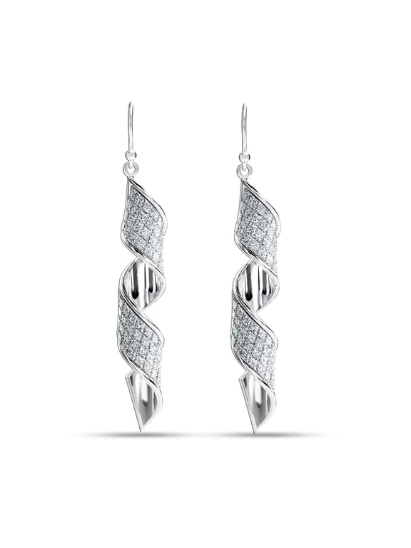 925 Sterling Silver Jewelry Twist Glitter Light-Weight Drop Dangle Earrings for Women Teen 50MM