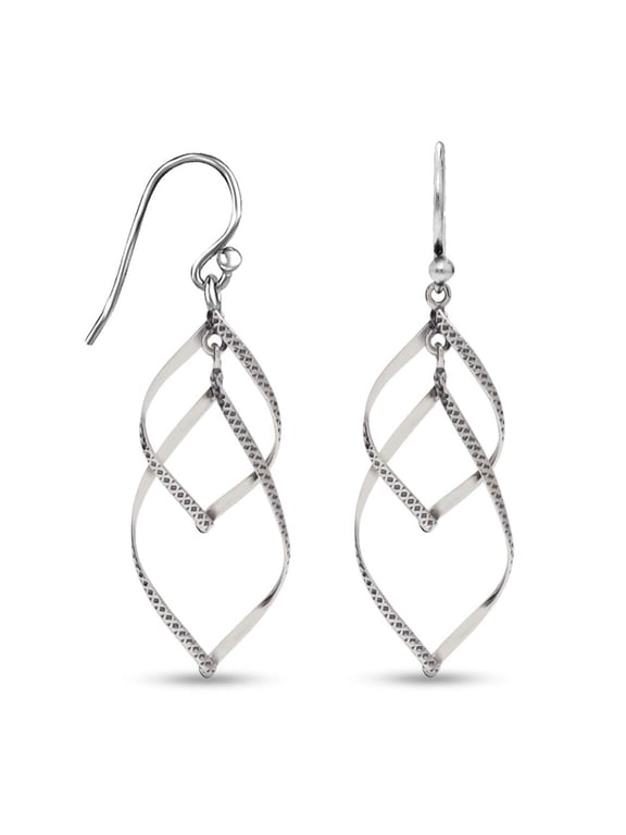 925 Sterling Silver Jewelry Twisted Antique Infinity Boho Dangle Drop Earrings Linear Marquise Loops for Women and Teen 52MM