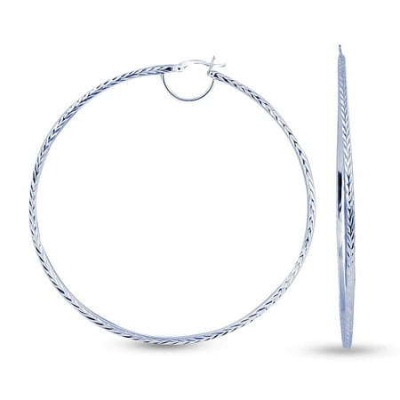 LeCalla 925 Sterling Silver Anti-Tarnish Diamond-Cut Hoop Earrings Italian Design Click-Top for Women 60MM