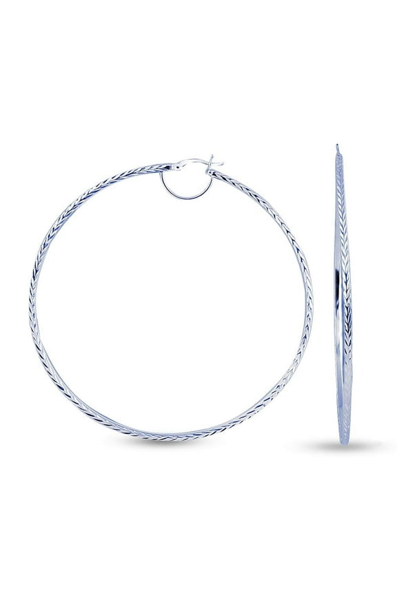 925 Sterling Silver Anti-Tarnish Diamond-Cut Hoop Earrings Italian Design Click-Top for Women 60MM