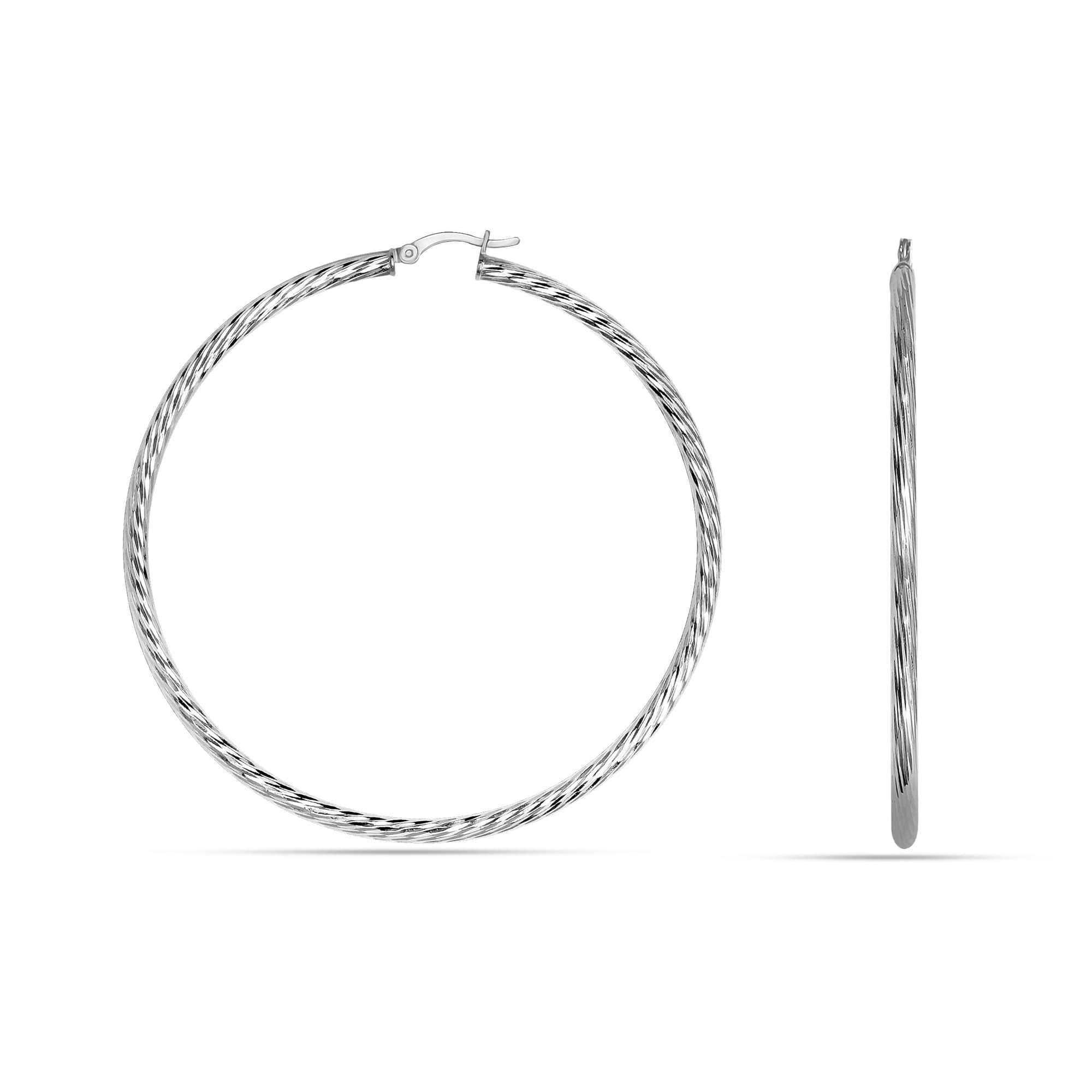 LeCalla 925 Sterling Silver LARGE Hoop Earrings for Women Hypoallergenic Diamond Cut Earring Hoops for Women 50MM