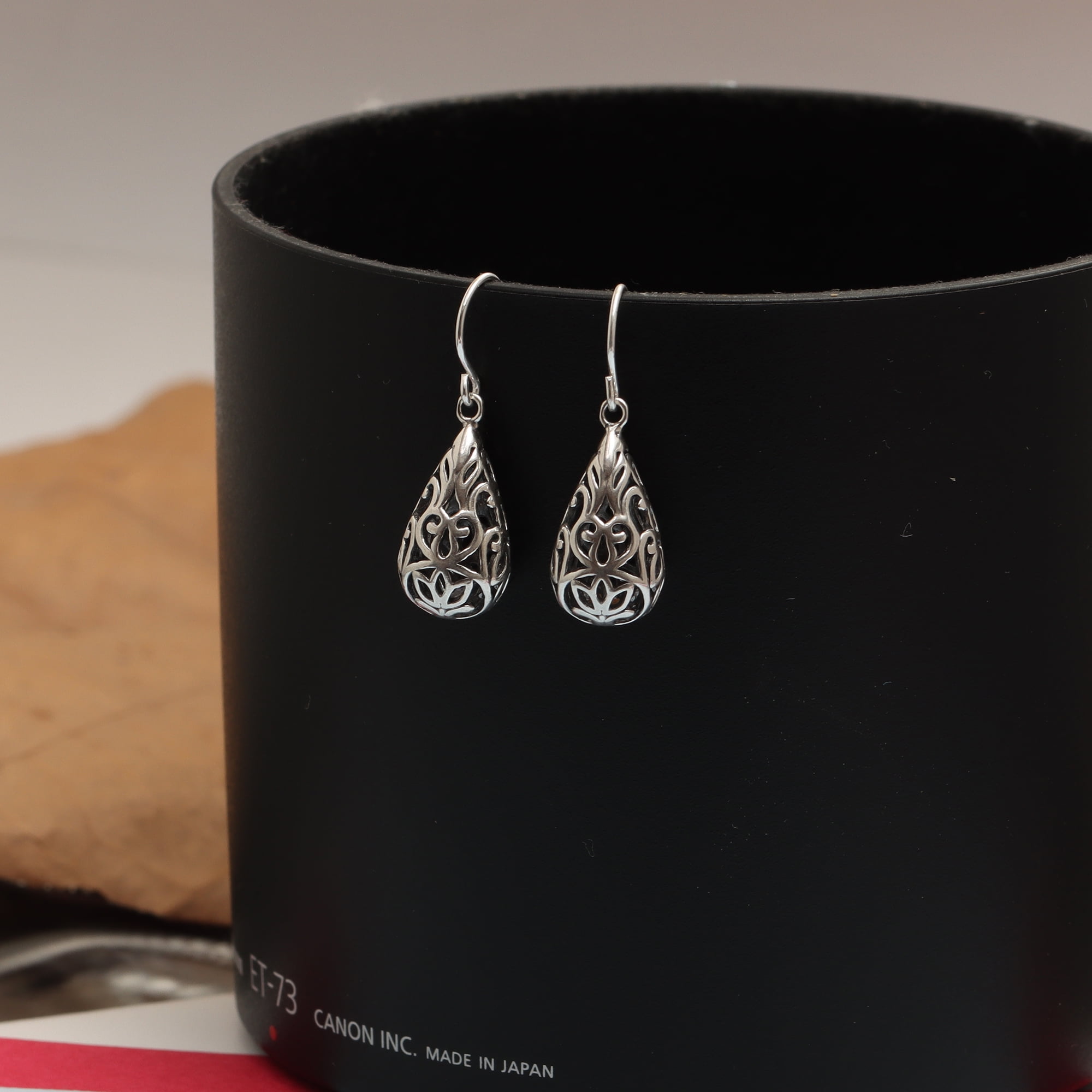 LeCalla 925 Sterling Silver Lacy Floral Teardrop Dangle Earrings for Women and Teen 30MM