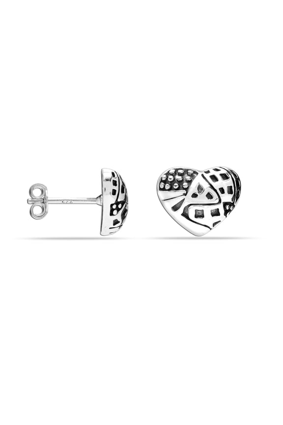 925 Sterling Silver Light-Weight Antique SMALL Heart Stud Earrings for Women and Teen 10MM