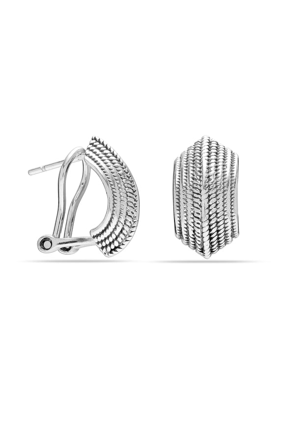 925 Sterling Silver Light-Weight Antique Textured Curve Omega Back Earrings Jewelry Gifts for Women and Teen 17MM
