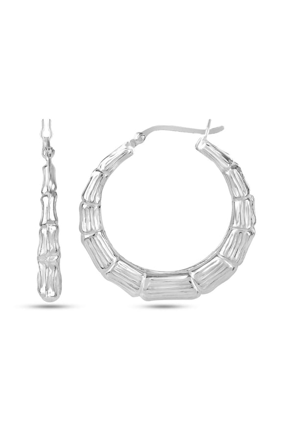 925 Sterling Silver Light-Weight Bamboo Hoop Earrings for Women and Teen 31MM