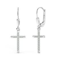 LeCalla 925 Sterling Silver Light-Weight CZ Cross Micro Pave Lever-back Drop Dangle Earrings for Women and Teen Girls 33MM