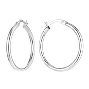 LeCalla 925 Sterling Silver Light Weight Classic Hoop Earrings 2.5MM Thick Italian Hypoallergenic Earrings Jewelry Gifts for Female and Teen 25MM