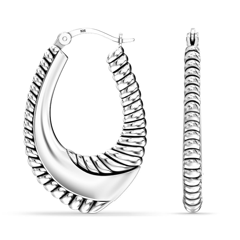 LeCalla 925 Sterling Silver Light-Weight Classic Shrimp Hoop Earrings Jewelry for Women and Teen 34MM