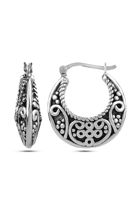 925 Sterling Silver Light Weight Click Top Antique Filigree Hoop Earrings Jewelry Gifts for Women and Teen 25MM