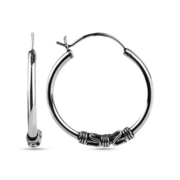 LeCalla 925 Sterling Silver Light Weight Click Top Balinese Hoop Earrings Fine Jewelry for Teen and Women 25MM