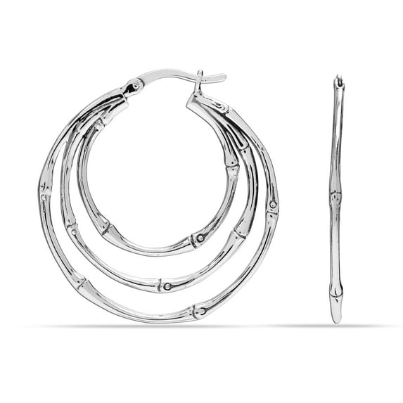 LeCalla 925 Sterling Silver Light-Weight Click Top Bamboo Hoop Earrings Jewelry Gifts for Women and Teen 36MM