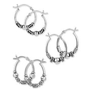 LECALLA 925 Sterling Silver Hypoallergenic Balinese Hoop Earrings Set for Women and Teen, 3 Pairs (17MM, 20MM)