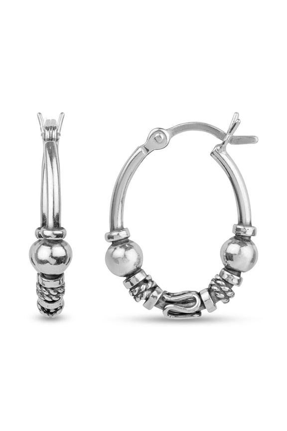 925 Sterling Silver Light-Weight Click-Top Oxidized Tribal Bali Hoop Earrings for Women and Teen 20MM