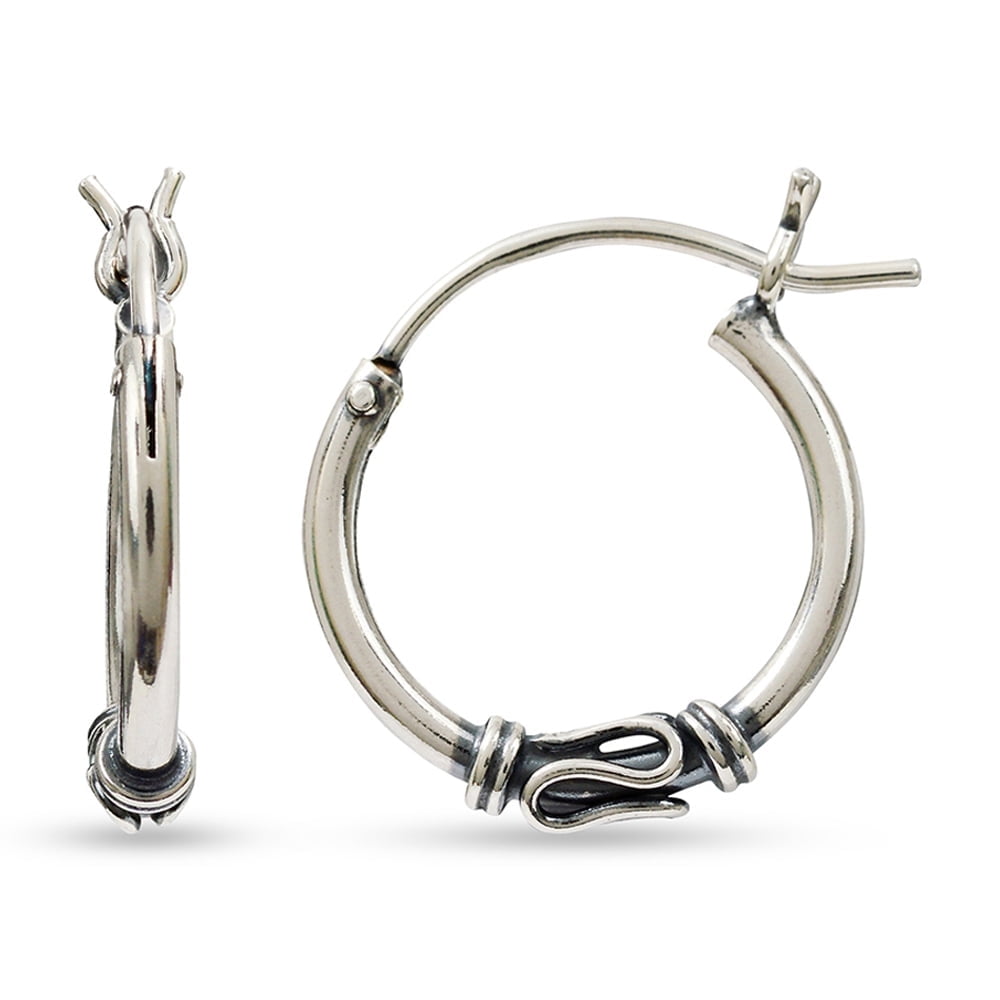 LeCalla 925 Sterling Silver Light-Weight Click Top Small Balinese Hoop Earrings Jewelry for Teen and Women 14MM