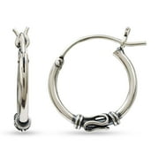 LeCalla 925 Sterling Silver Light-Weight Click Top Small Balinese Hoop Earrings Jewelry for Teen and Women 14MM