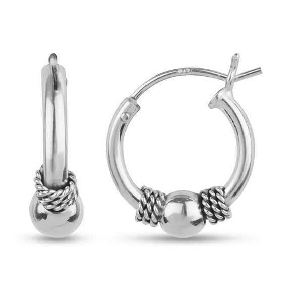LeCalla 925 Sterling Silver Light-Weight Click Top Small Balinese Hoop Earrings for Teen and Women 14MM