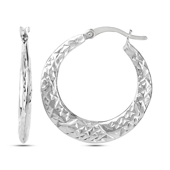 LeCalla 925 Sterling Silver Light-Weight Diamond-Cut Click Top SMALL Round Hoop Earrings Jewelry for Women and Teen 25MM