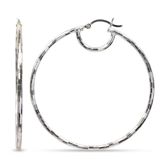 LeCalla 925 Sterling Silver Light-Weight Diamond-Cut Italian Design Click Top Big Hoop Earrings for Women and Teen 50MM