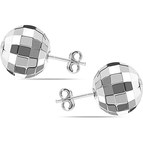 LeCalla 925 Sterling Silver Light-Weight Disco Ball Post Stud Earrings Hammered Mirror Ball Post Earrings for Women and Teen 10MM