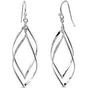 LeCalla 925 Sterling Silver Light-Weight Double Twisted Drop Dangle Earrings Classic Linear Marquise Loops for Women and Teen 55MM