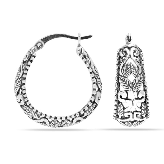 LeCalla 925 Sterling Silver Light-Weight Floral Design Filigree Hoop Earrings Fine Jewelry for Women and Teen 23MM