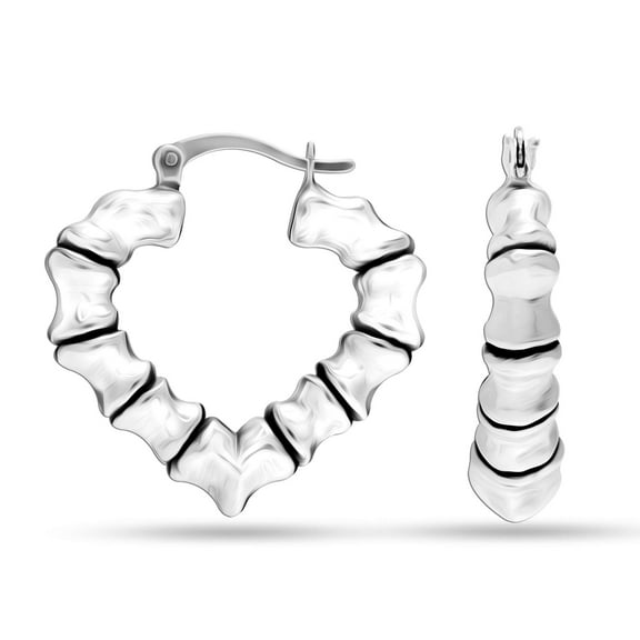 LeCalla 925 Sterling Silver Light-Weight Heart Shape Bamboo Hoop Earrings for Women and Teen 27MM