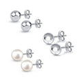 thumbnail image 1 of LeCalla 925 Sterling Silver Light-Weight Hypoallergenic Classic, Hammered and Pearl Ball Stud Earrings for Women and Teen Set of 3 Pairs (8MM, 8MM, 8MM), 1 of 7