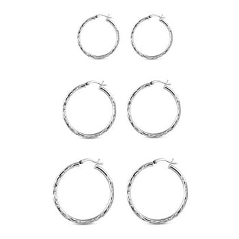 LeCalla 925 Sterling Silver Hypoallergenic Click Top Hoop Earrings for Sensitive Ears, Set of 3 Pairs (15mm, 21mm, 25mm)