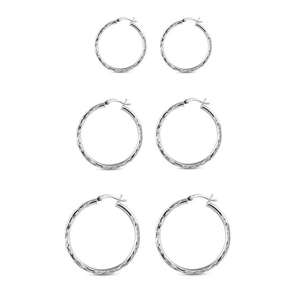 LeCalla 925 Sterling Silver Hypoallergenic Click Top Hoop Earrings for Sensitive Ears, Set of 3 Pairs (15mm, 21mm, 25mm)