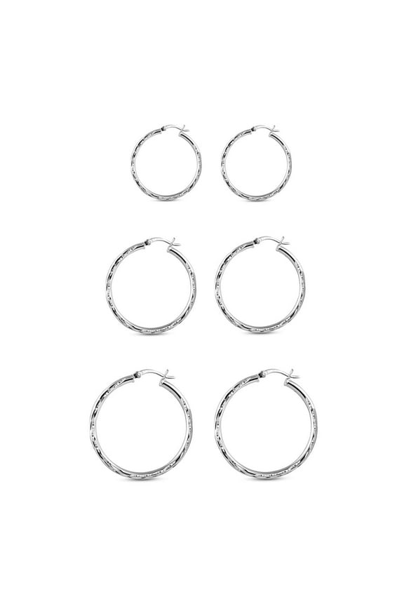 925 Sterling Silver Hypoallergenic Click Top Hoop Earrings for Sensitive Ears, Set of 3 Pairs (15mm, 21mm, 25mm)