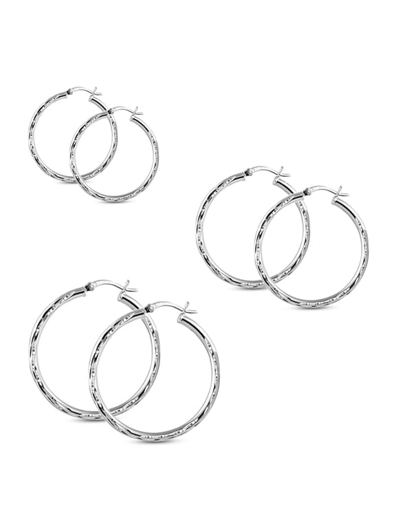 925 Sterling Silver Hoop Earring Set Hypoallergenic Click Top Hoops for Women, Set of 3 Pairs (15mm, 21mm, 25mm)