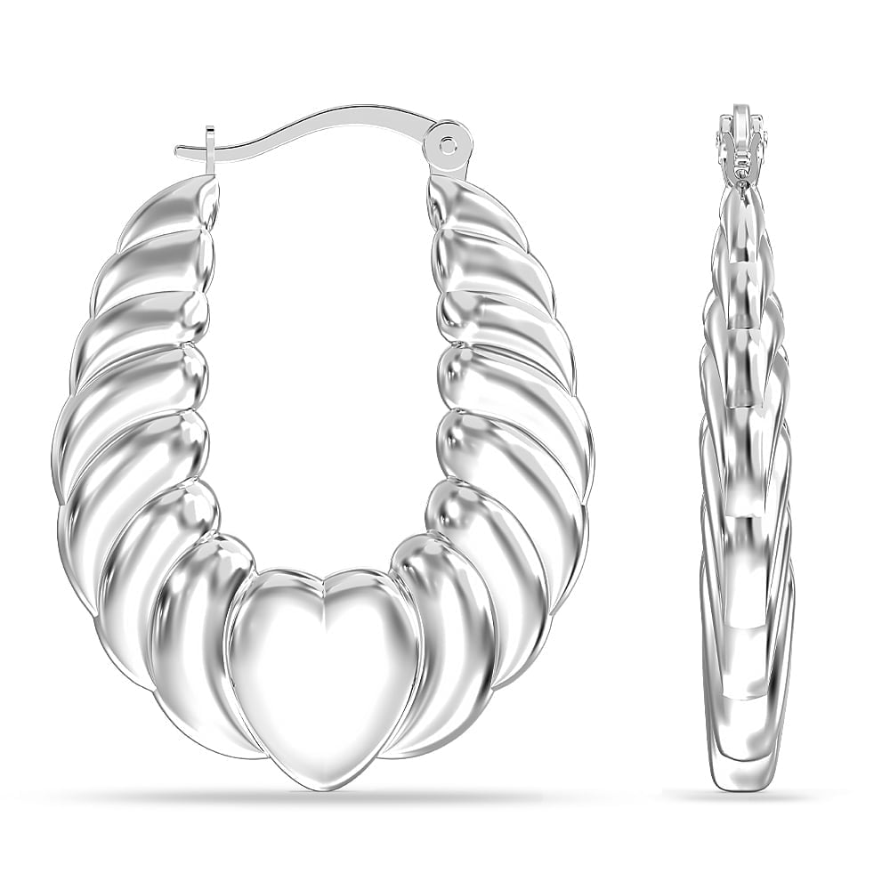 LeCalla 925 Sterling Silver Light-Weight Hypoallergenic Shrimp Click Top Heart Hoop Earrings Jewelry for Friends Women and Teen 30MM