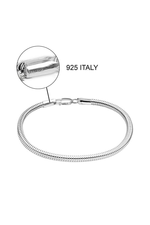 925 Sterling Silver Light-Weight Hypoallergenic Solid Italian 3MM Snake Chain Bracelets for Women and Men 7.5" Inches