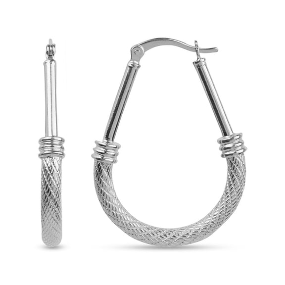 LeCalla 925 Sterling Silver Light-Weight Hypoallergenic Textured Hoop Earrings for Women and Teen 35MM