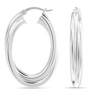 LeCalla 925 Sterling Silver Light-Weight Intertwining Oval Shape Click-Top Hoop Earrings for Women and Teen Girls 35MM