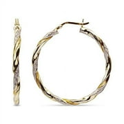 LeCalla 925 Sterling Silver Light-Weight Italian Design Two-Tone Hoop Earrings for Women and Teen 30MM