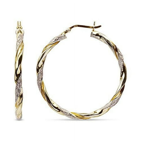 LeCalla 925 Sterling Silver Two-Tone Hoop Earrings for Women and Teen, 30MM
