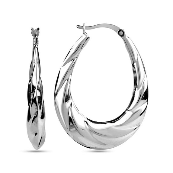 LeCalla 925 Sterling Silver Italian Diamond-Cut Shrimp Oval Hoop Earrings for Women and Teen 38MM