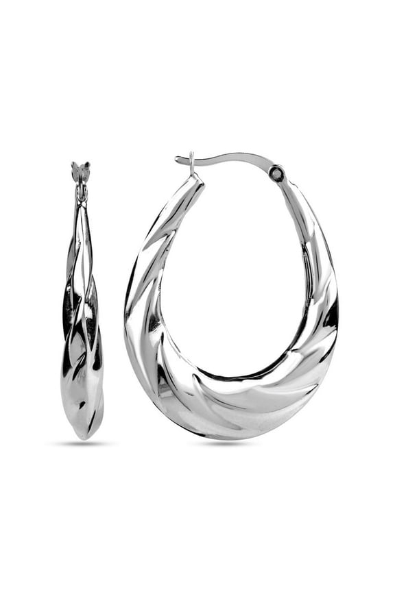925 Sterling Silver Italian Diamond-Cut Shrimp Oval Hoop Earrings for Women and Teen 38MM