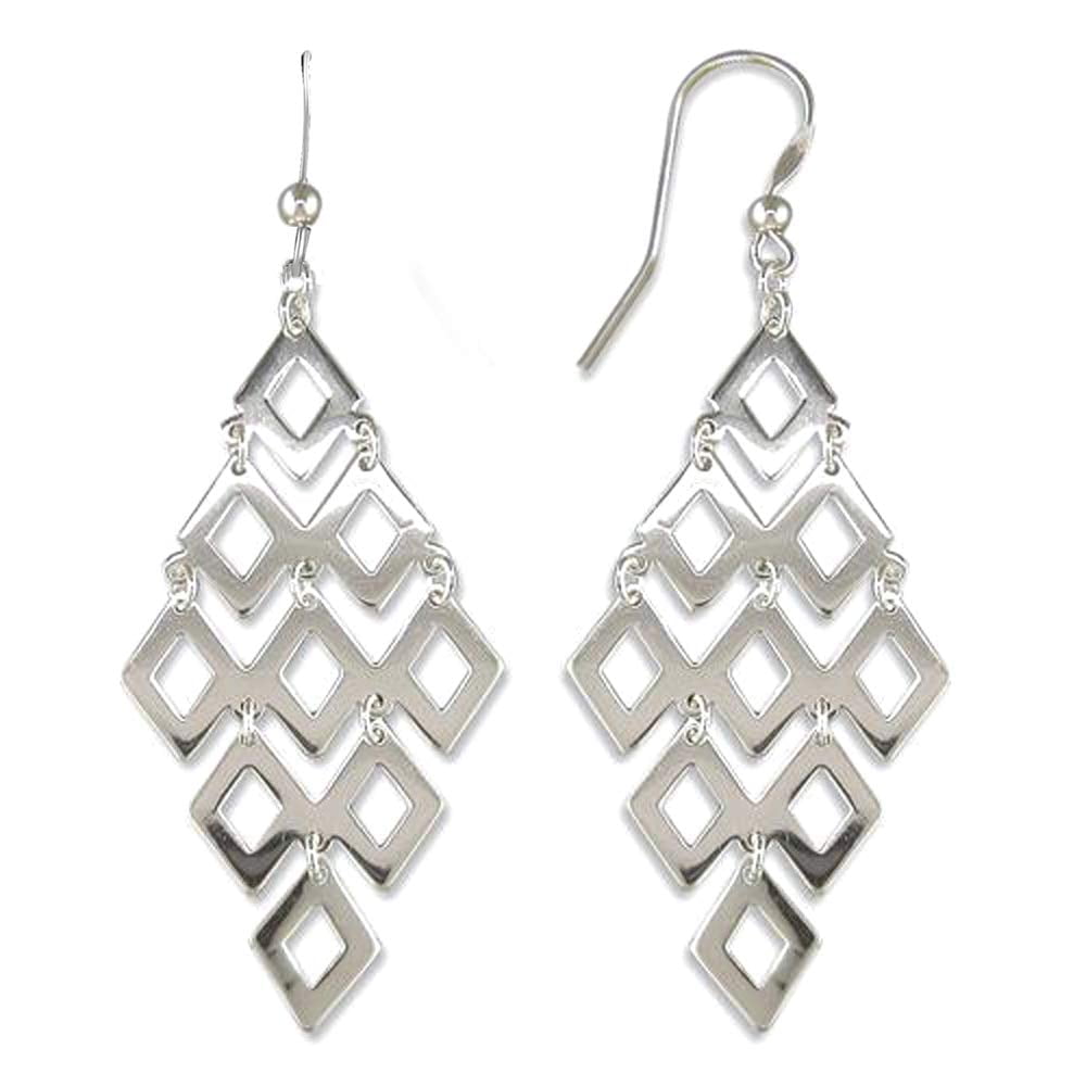 LeCalla 925 Sterling Silver Light-Weight Jewelry Diamond Shape Drop Dangle Earrings for Women and Teen 62MM