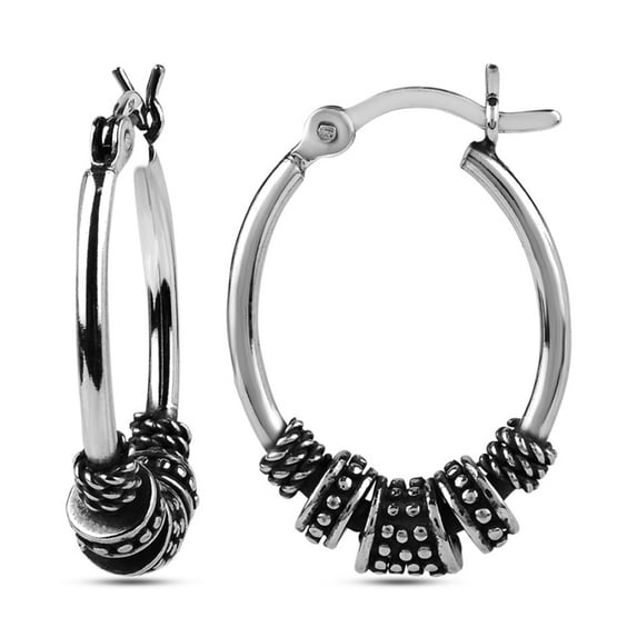 LeCalla 925 Sterling Silver Light-Weight Oxidized Tribal Bali Hoop Earring Jewelry Gifts for Women and Teen 20MM