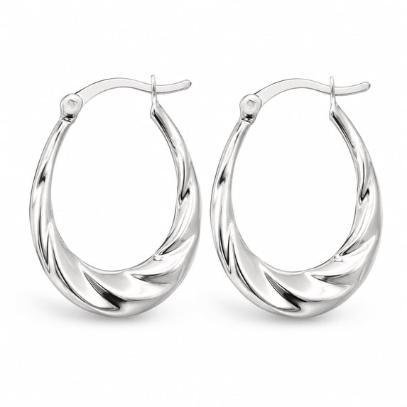 LeCalla Italian Diamond-cut Hypoallergenic 925 Sterling Silver Oval Shrimp Hoop Earrings, 25MM