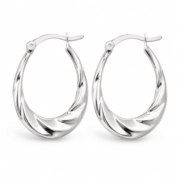 LeCalla Italian Diamond-cut Hypoallergenic 925 Sterling Silver Oval Shrimp Hoop Earrings, 25MM