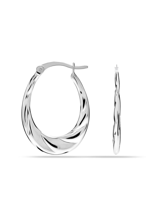 Italian Diamond-cut Hypoallergenic 925 Sterling Silver Oval Shrimp Hoop Earrings, 25MM