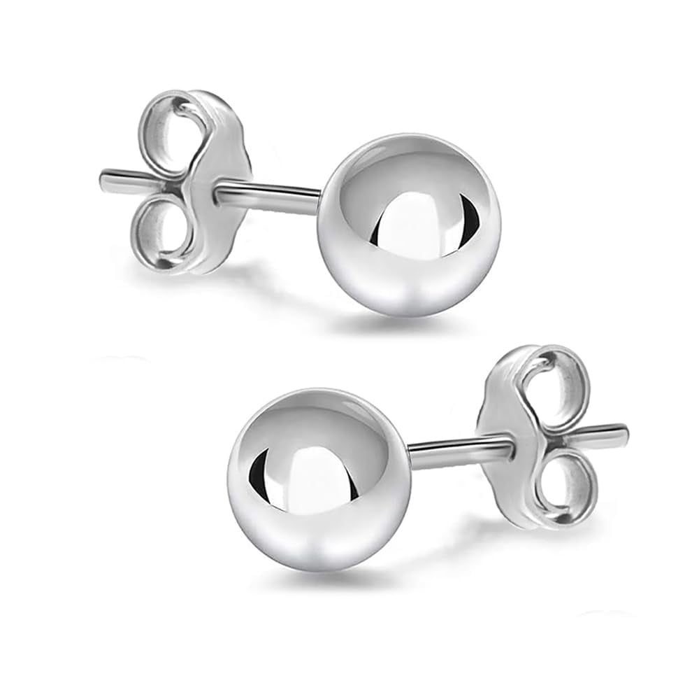 LeCalla 925 Sterling Silver Anti-Tarnish Round Ball Stud Earrings for Women and Teens, 10MM