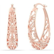 LECALLA 925 Sterling Silver Light-Weight Rose-Gold Plated Click Top Oval Filigree Hoop Earrings Jewelry Gifts for Women 32MM