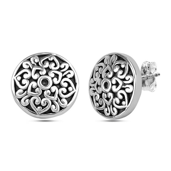 LeCalla 925 Sterling Silver Light Weight Round BOHO Filigree Stud Earrings Jewelry Gifts for Women and Teen 14MM