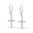 thumbnail image 1 of LeCalla 925 Sterling Silver Light-Weight SMALL Cubic Zirconia Cross Drop Dangle Leverback Earrings Gifts for Women and Teen 30MM, 1 of 6
