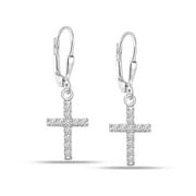 LECALLA 925 Sterling Silver Jewelry Rhodium Plated Infinity Lever Back Cross Dangle Drop Earrings for Women and Teen 37MM