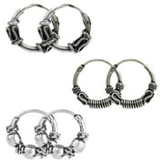 LeCalla 925 Sterling Silver Light-Weight SMALL Endless Bali Hoop Earrings for Women and Teen Set of 3 Pair (10MM, 12MM, 12MM)